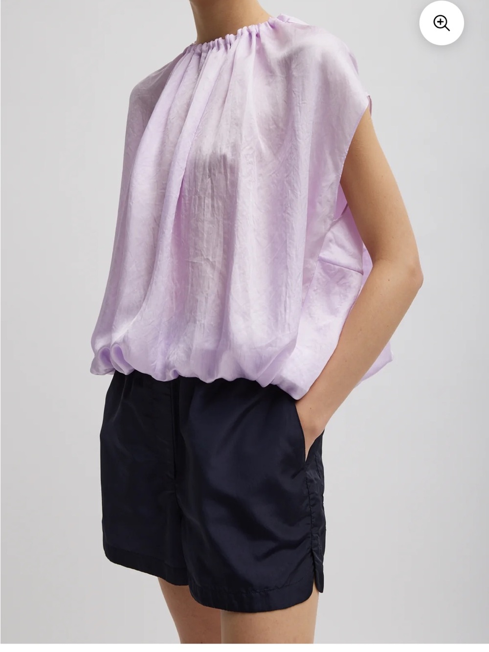 Tibi Spring Acetate Shirred Neck Circular Top